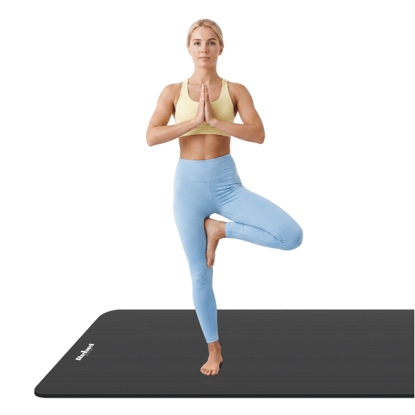 Mata gimnastyczna do ćwiczeń joga, pilates, fitness, 190x100cm, grubość 1,5cm, materiał NBR, czarna, REBEL ACTIVE