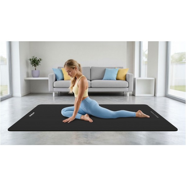 Mata gimnastyczna do ćwiczeń joga, pilates, fitness, 190x100cm, grubość 1,5cm, materiał NBR, czarna, REBEL ACTIVE