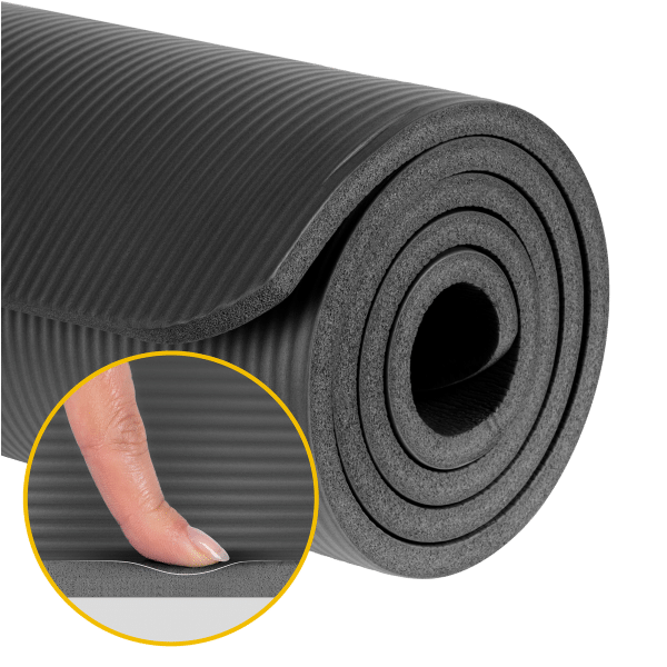 Mata gimnastyczna do ćwiczeń joga, pilates, fitness, 190x100cm, grubość 1,5cm, materiał NBR, czarna, REBEL ACTIVE