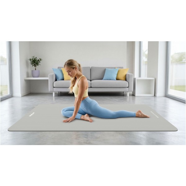 Mata gimnastyczna do ćwiczeń joga, pilates, fitness, 190x100cm, grubość 1.5cm, materiał NBR, szara, REBEL ACTIVE