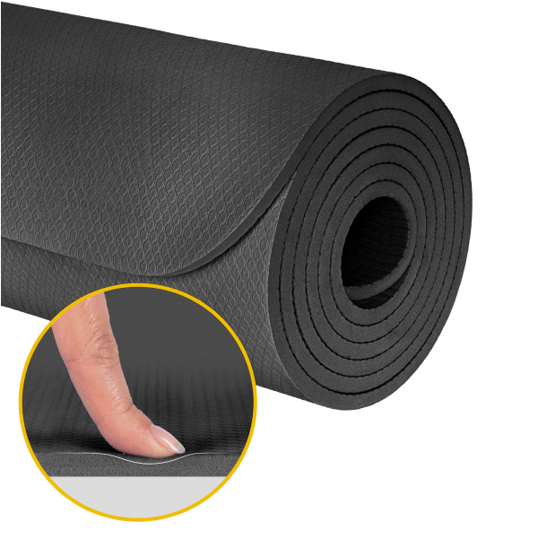 Mata gimnastyczna do ćwiczeń joga, pilates, fitness, 200x115cm, grubość 1cm, materiał TPE, czarna, REBEL ACTIVE