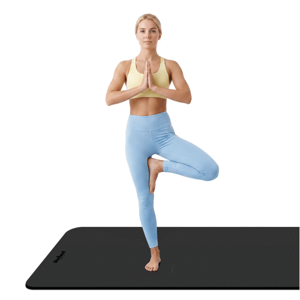 Mata gimnastyczna do ćwiczeń joga, pilates, fitness, 200x90cm, grubość 1cm, materiał TPE, czarna, REBEL ACTIVE