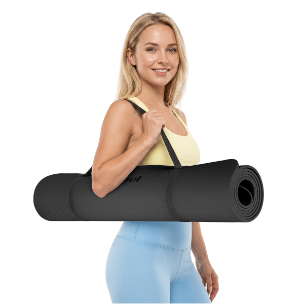 Mata gimnastyczna do ćwiczeń joga, pilates, fitness, 200x90cm, grubość 1cm, materiał TPE, czarna, REBEL ACTIVE
