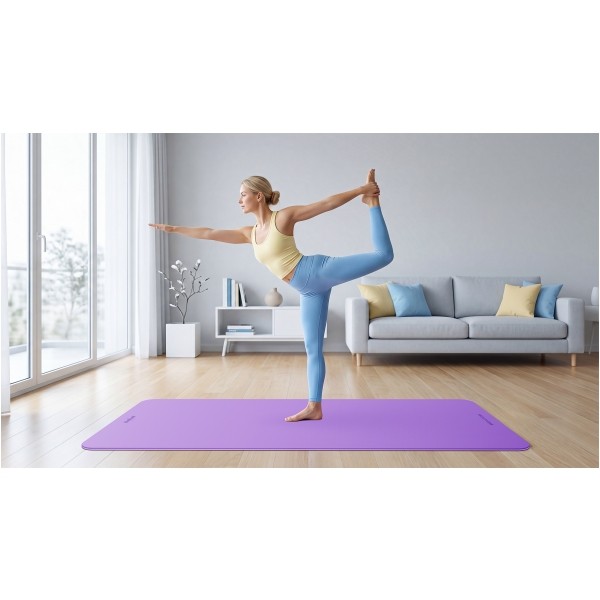 Mata gimnastyczna do ćwiczeń joga, pilates, fitness, 200x90cm, grubość 1cm, materiał TPE, fioletowa, REBEL ACTIVE