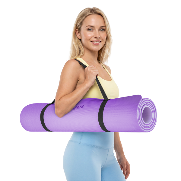 Mata gimnastyczna do ćwiczeń joga, pilates, fitness, 200x90cm, grubość 1cm, materiał TPE, fioletowa, REBEL ACTIVE