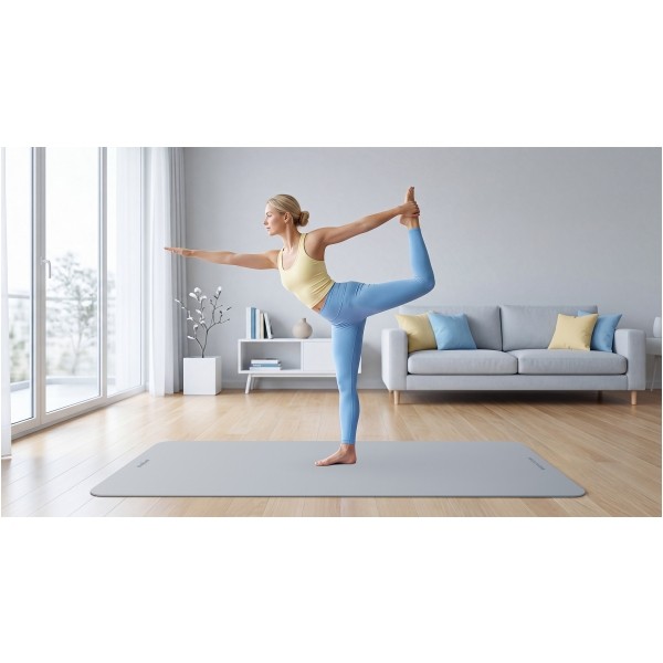 Mata gimnastyczna do ćwiczeń joga, pilates, fitness, 200x90cm, grubość 1cm, materiał TPE, szara, REBEL ACTIVE