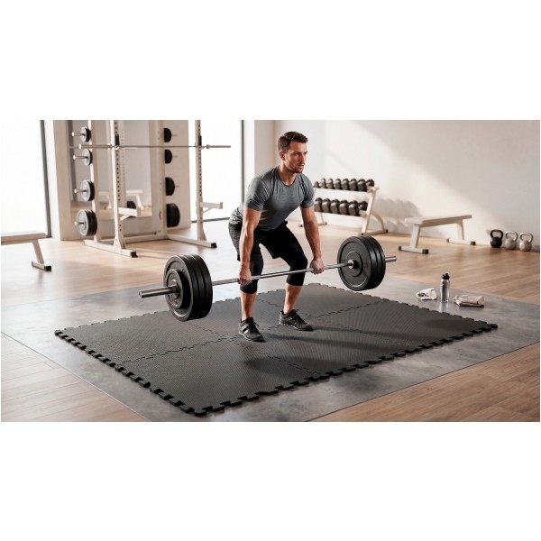 Mata ochronna pod sprzęt fitness i do ćwiczeń na siłowni, puzzle 60x60cm, zestaw 6 szt., 180x120cm, REBEL ACTIVE