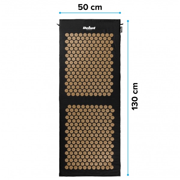 Mata zdrowotna ECO z kolcami do akupresury z poduszką, 130x50cm, XXL, złote kolce, Rebel Active