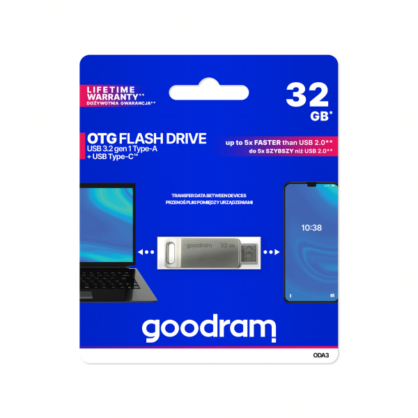Pendrive Goodram USB + USB C 32GB srebrny