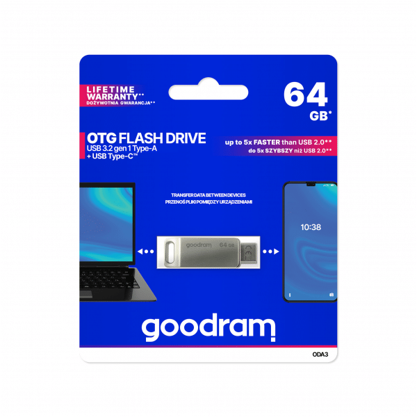 Pendrive Goodram USB + USB C 64GB srebrny