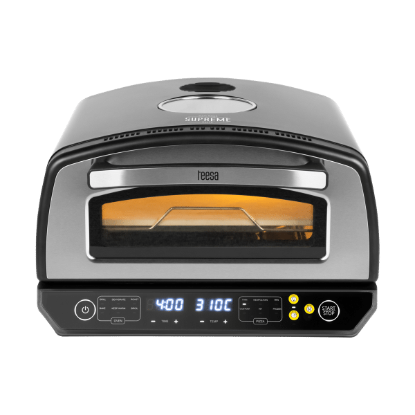 Piec do pizzy SUPREME ELITE 2200 W, 450 stopni, dwie grzałki, okno, LED, 33 cm, różne programy pieczenia