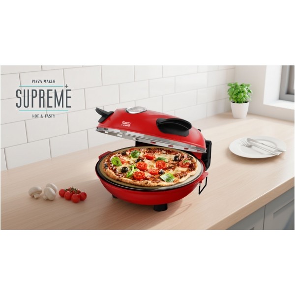 Piec do pizzy TEESA SUPREME + , 1200 W, 32 cm , okienko , wyjmowany kamień, sterowanie dwiema grzałkami