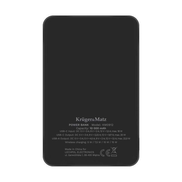 POWERBANK indukcyjny Kruger&Matz 10000 mAh magnetyczny czarny