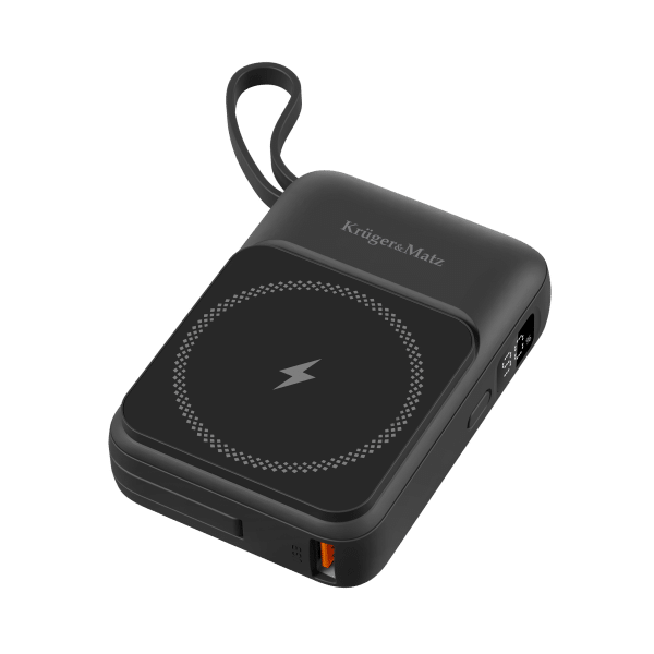 POWERBANK indukcyjny Kruger&Matz 10000 mAh magnetyczny z kablem czarny
