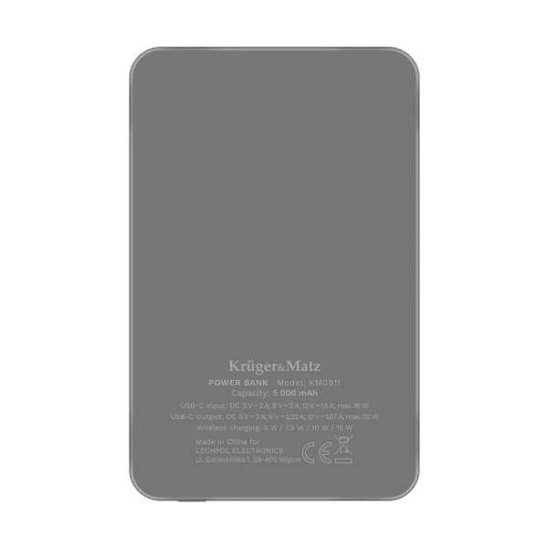 POWERBANK indukcyjny Kruger&Matz 5000 mAh magnetyczny szary