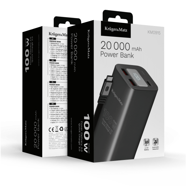 PowerBank Kruger&Matz 20000 mAh Li-ion 100W z funkcją QC oraz PD