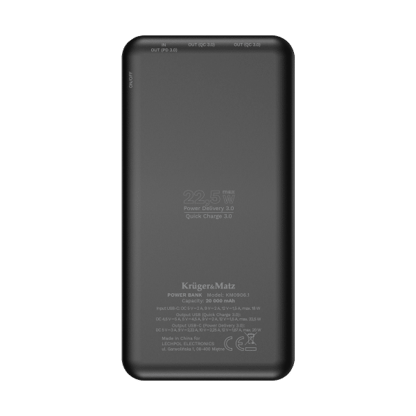 PowerBank Kruger&Matz 20000 mAh Li-pol z funkcją QC oraz PD