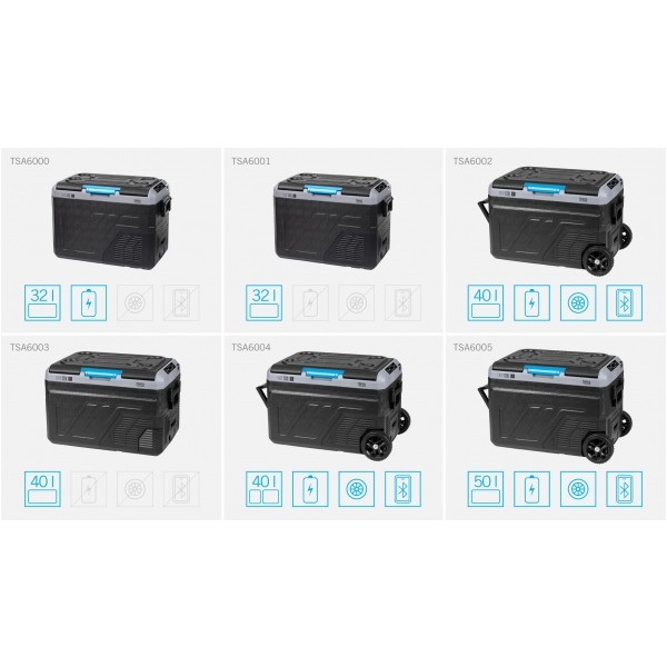 Profesjonalna lodówka turystyczna kompresorowa TEESA z funkcją mrożenia 40L DC12/24 AC 230V możliwość zasilania baterią, duże koła i solidna rączka, Bluetooth