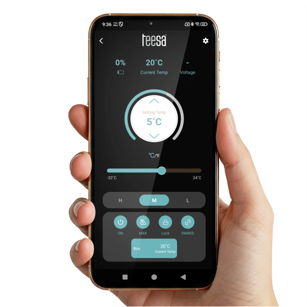 Profesjonalna lodówka turystyczna kompresorowa TEESA z funkcją mrożenia 40L DC12/24 AC 230V możliwość zasilania baterią, duże koła i solidna rączka, Bluetooth