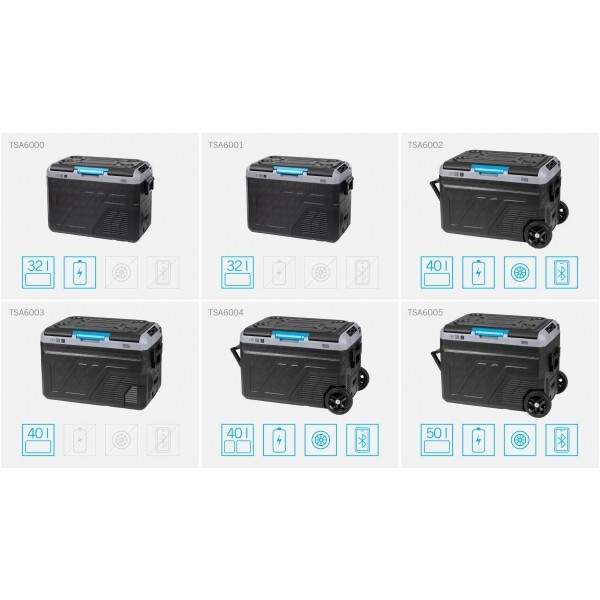 Profesjonalna lodówka turystyczna kompresorowa TEESA z funkcją mrożenia 40L DC12/24 AC 230V możliwość zasilania baterią, duże koła i solidna rączka, Bluetooth