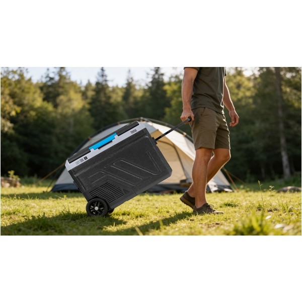 Profesjonalna lodówka turystyczna kompresorowa TEESA z funkcją mrożenia 50L DC12/24 AC 230V, duże koła i solidna rączka , Bluetooth, możliwość zasilania baterią