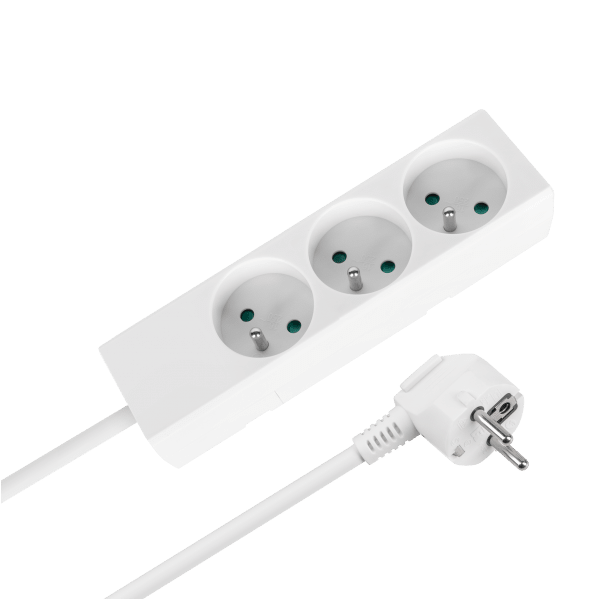 Przedłużacz 3 gniazda 2m typu francuskiego bez przełącznika (3x1,5mm) Rebel biały