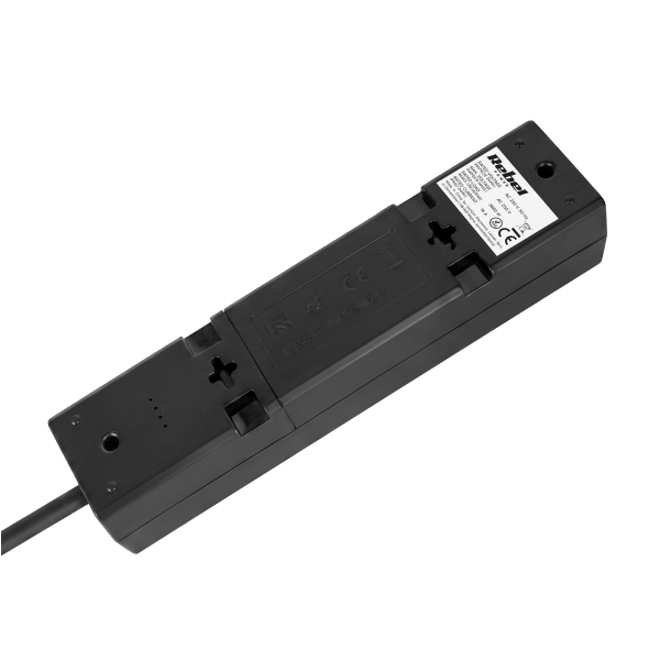 Przedłużacz 3 gniazda 2m typu francuskiego z przełącznikiem (3x1,5mm) Rebel czarny