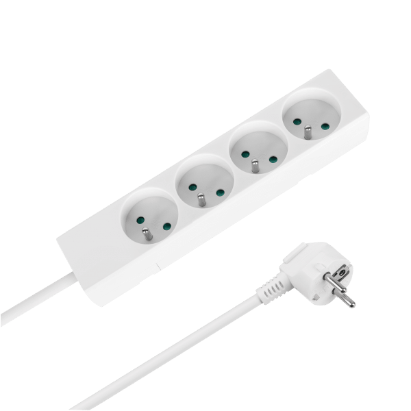 Przedłużacz 4 gniazda 2m typu francuskiego bez przełącznika (3x1,5mm) Rebel biały