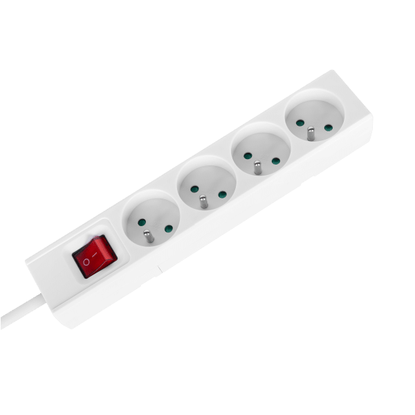 Przedłużacz 4 gniazda 2m typu francuskiego z przełącznikiem (3x1,5mm) Rebel biały