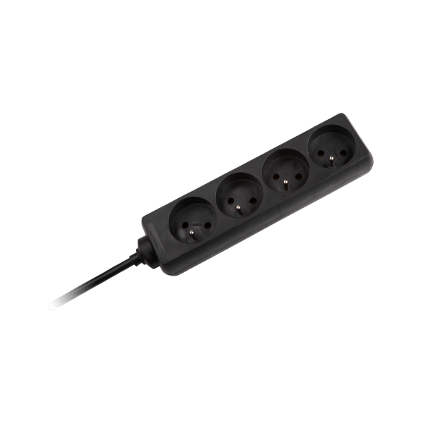 Przedłużacz 4 gniazda 3m typu francuskiego bez przełącznika (3x1,5mm) Rebel czarny