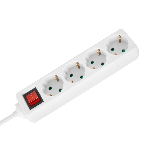 Przedłużacz 4 gniazda 3m typu niemieckiego z przełącznikiem (3x1,5mm) Rebel biały