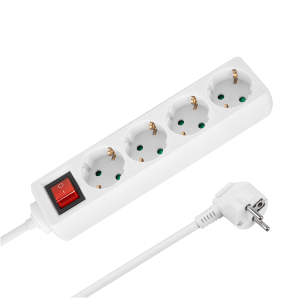 Przedłużacz 4 gniazda 3m typu niemieckiego z przełącznikiem (3x1,5mm) Rebel biały