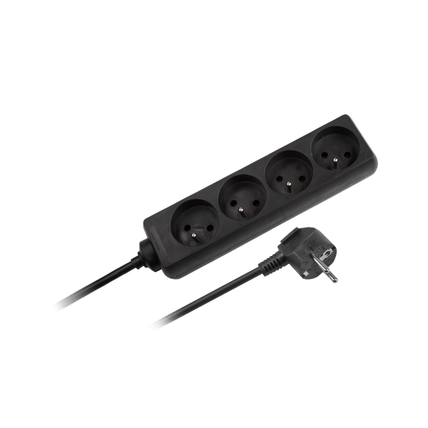 Przedłużacz 4 gniazda 5m typu francuskiego bez przełącznika (3x1,5mm) Rebel czarny