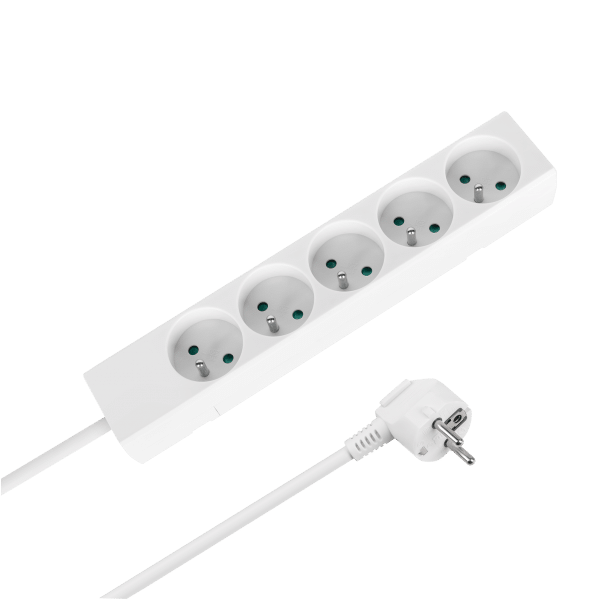Przedłużacz 5 gniazd 2m typu francuskiego bez przełącznika (3x1,5mm) Rebel biały