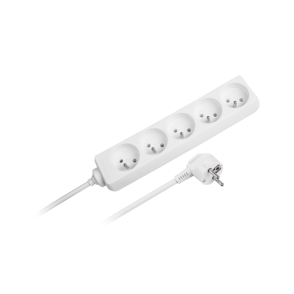 Przedłużacz 5 gniazd 3m typu francuskiego bez przełącznika (3x1,5mm) Rebel biały