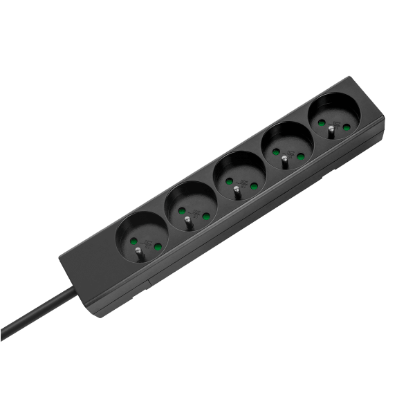 Przedłużacz 5 gniazd 3m typu francuskiego bez przełącznika (3x1,5mm) Rebel czarny