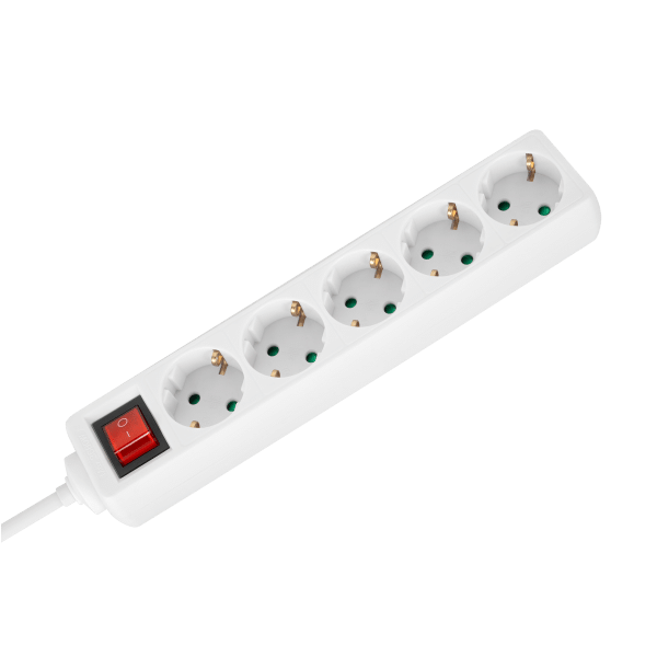 Przedłużacz 5 gniazd 3m typu niemieckiego z przełącznikiem (3x1,5mm) Rebel biały