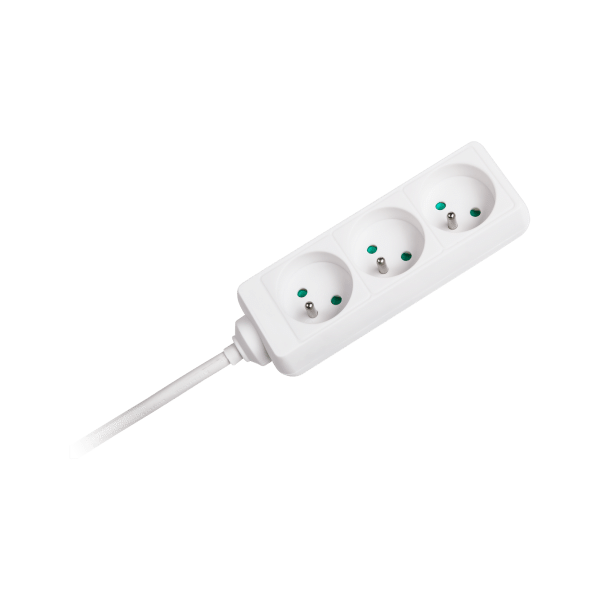 Przedłużacz biały Rebel 3 gniazda, kabel 3m (3x1,5mm), bez przełącznika