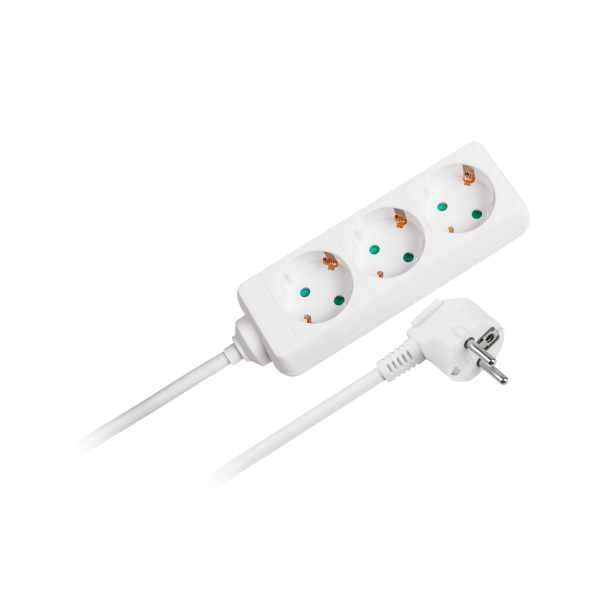 Przedłużacz biały Rebel 3 gniazda typu niemieckiego, kabel 3m (1,5mm)