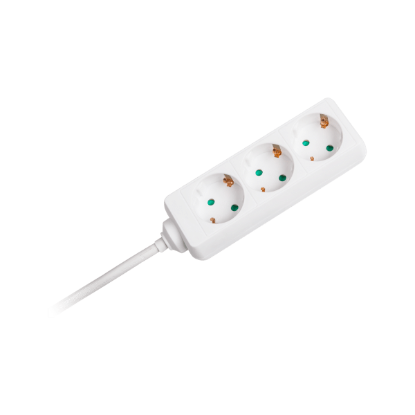 Przedłużacz biały Rebel 3 gniazda typu niemieckiego, kabel 3m (1,5mm)