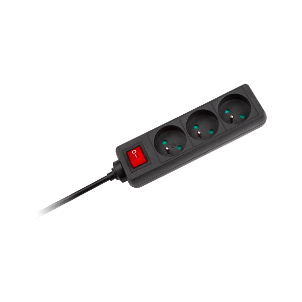 Przedłużacz czarny Rebel z przełacznikiem 3 gniazda - 3m (1,5mm)