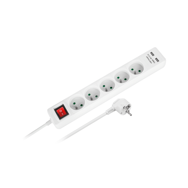 Przedłużacz sieciowy Rebel 5 gniazd + 2 gniazda USB z wyłącznikiem -1,5m
