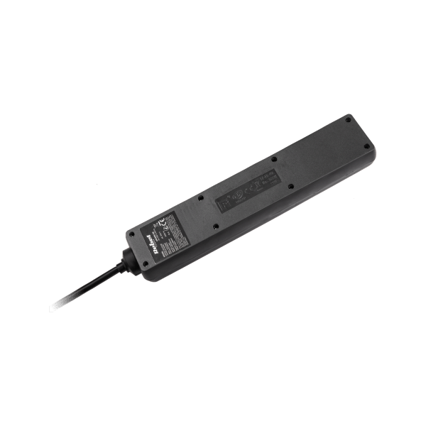 Przedłużacz sieciowy Rebel czarny 5 gniazd z przełącznikiem, kabel 3m (1,5mm)