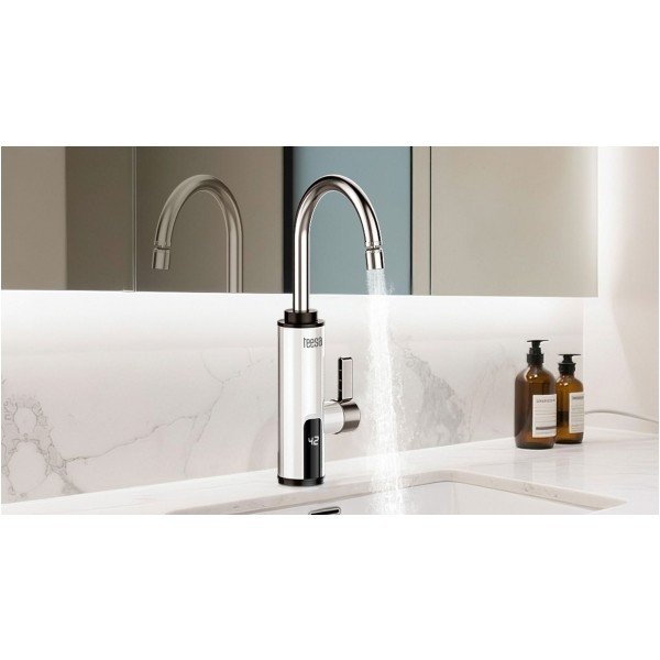 Przepływowy podgrzewacz wody - bateria kuchenna biała