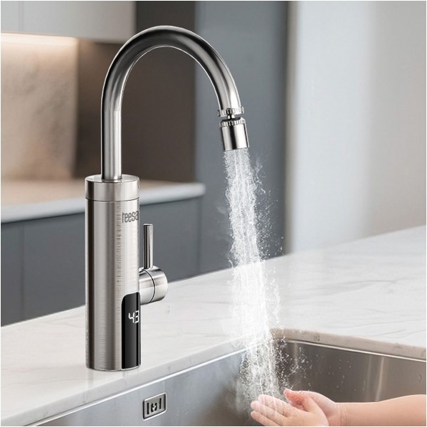 Przepływowy podgrzewacz wody - bateria kuchenna metalowa