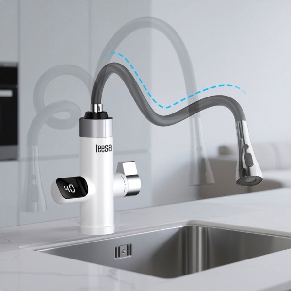 Przepływowy podgrzewacz wody bateria kuchenna z elastyczną wylewką