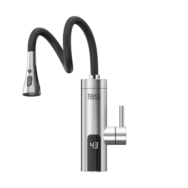 Przepływowy podgrzewacz wody - bateria metalowa kuchenna z elastyczną wylewką