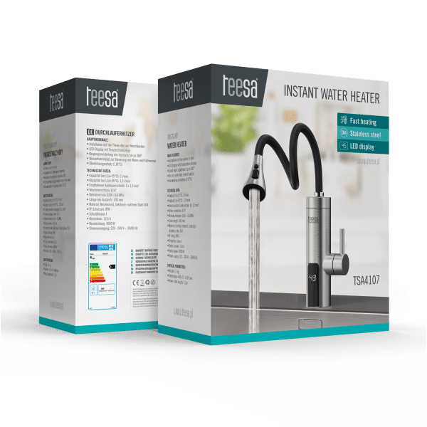 Przepływowy podgrzewacz wody - bateria metalowa kuchenna z elastyczną wylewką