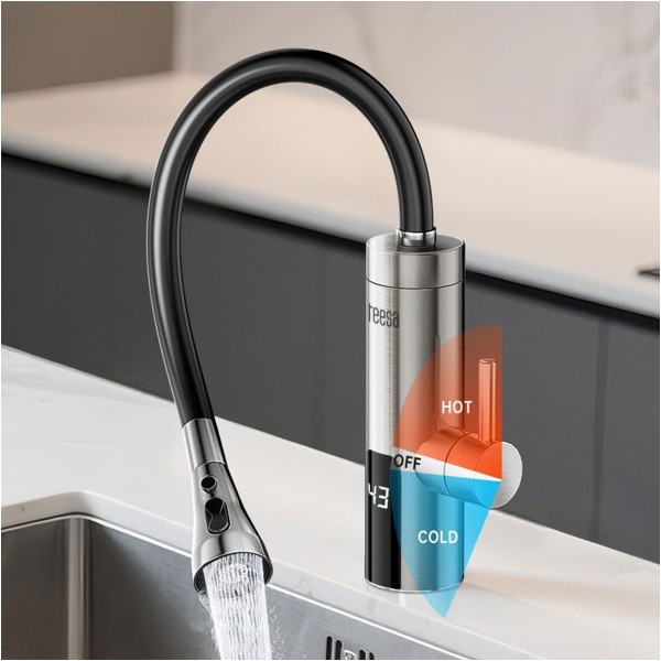 Przepływowy podgrzewacz wody - bateria metalowa kuchenna z elastyczną wylewką