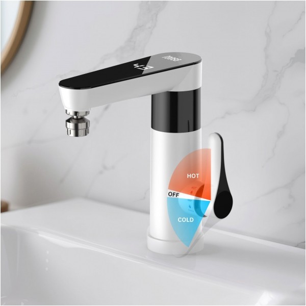 Przepływowy podgrzewacz wody - bateria stojąca biała